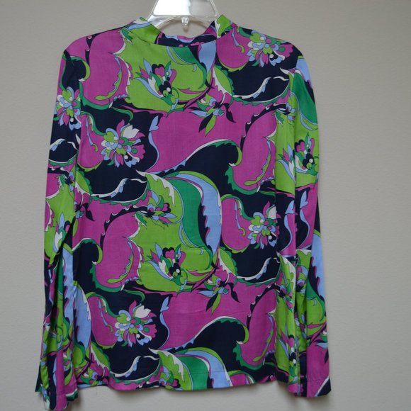 Talbots Multicolor Floral Print Bishop Neck Long Sleeve Blouse - Size 8 - Picture 3 of 3